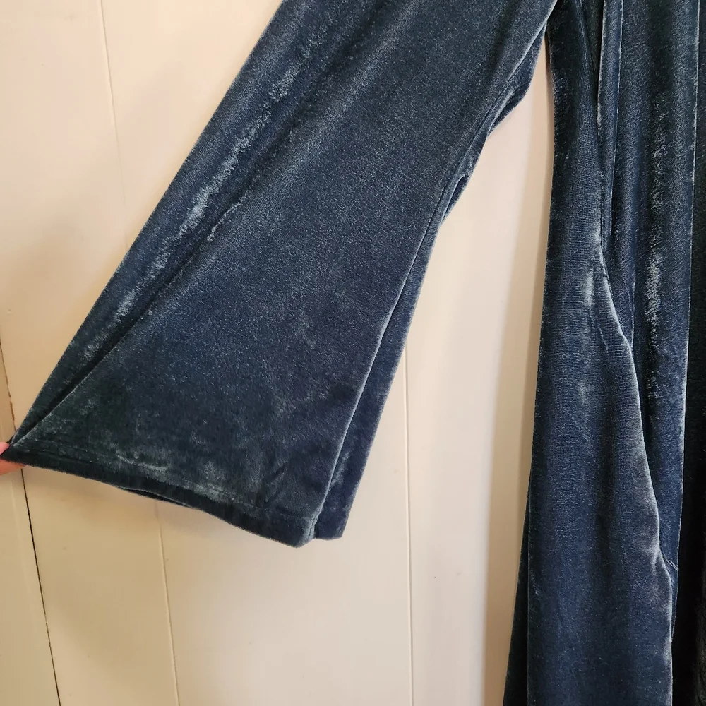 Suzanne Betro Blue Velvet Draped Duater Cardigan Long Boho Bohemian Formal - Picture 6 of 10